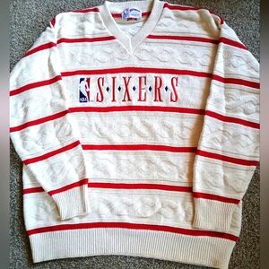 Vintage Sixers NBA Sweater Mens L Cable-Knit Nutmeg Brand RARE
